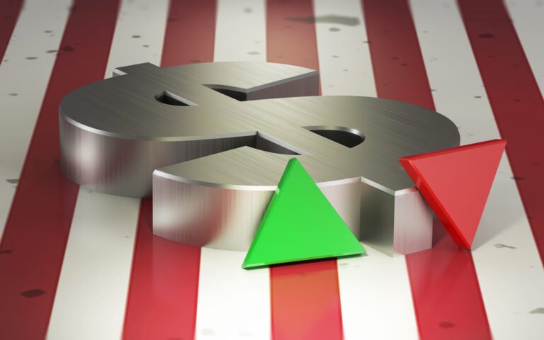 americky dolar a americka vlajka v pozadi