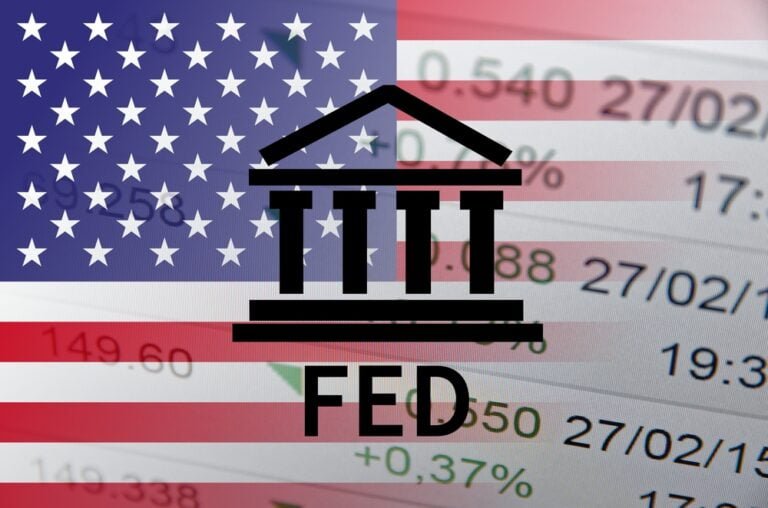 fed (federalni rezervni system) a v pozadi vlajka usa
