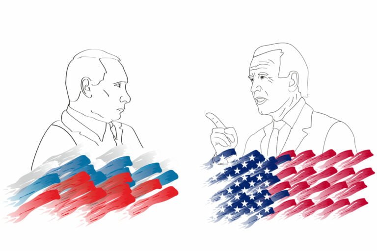 kresleny obrazek ruskeho prezidenta putina a americkeho prezidenta bidena
