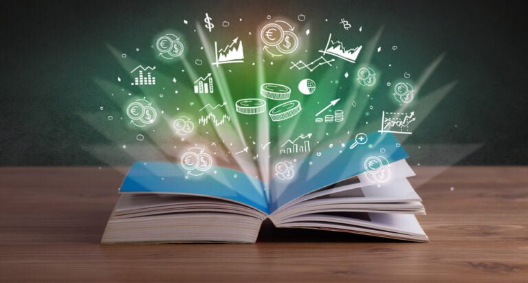 kniha a ikony znazornujici vedomosti a investicni lekce