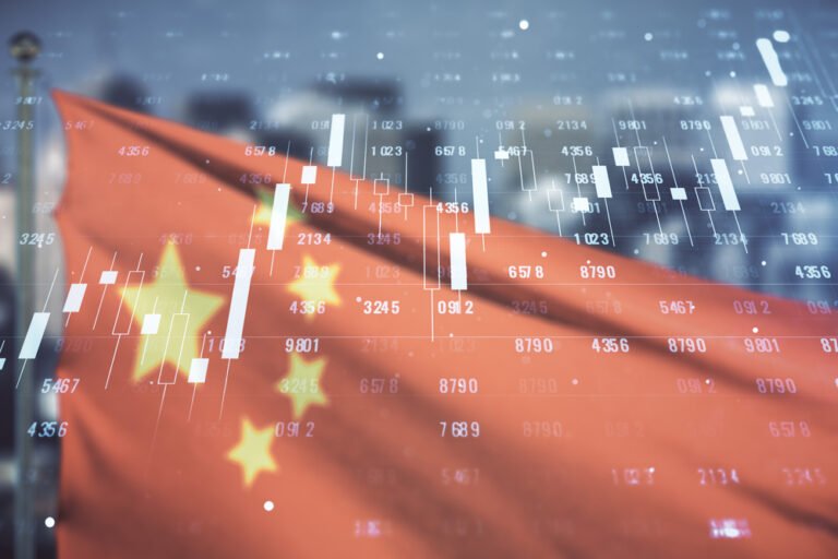 cinska vlajka a ciselne grafy v pozadi