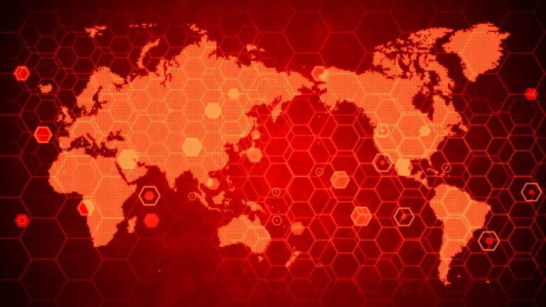 mapa světa zbarvená do červena, koncept globální ekonomické krize