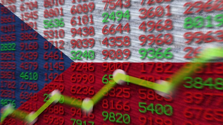 Vlajka České republiky a v pozadí obchodní graf