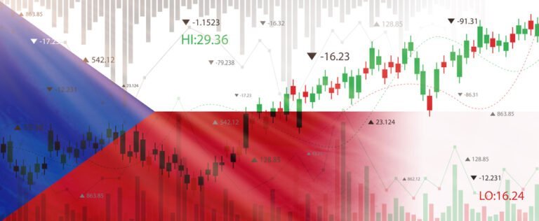 ceska vlajka a akciovy trh s grafem