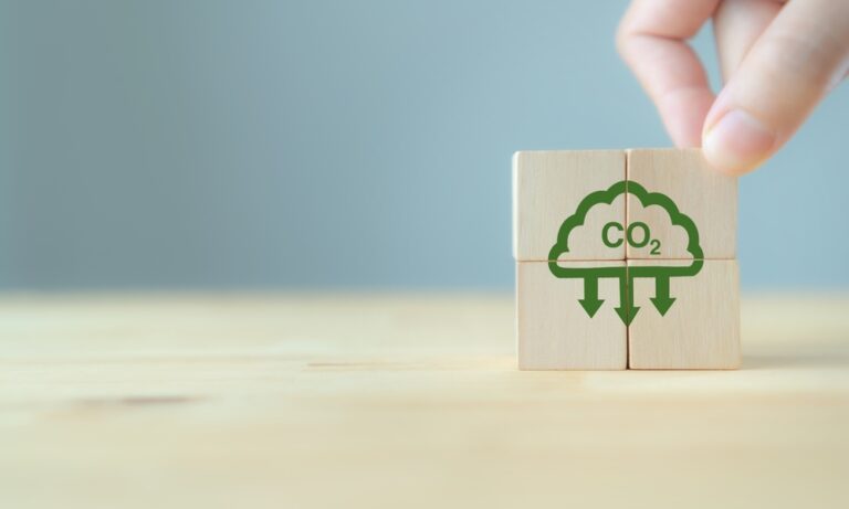 Koncepce emisí CO2. Koncepce podnikání v zeleném průmyslu. Čisté nulové emise.