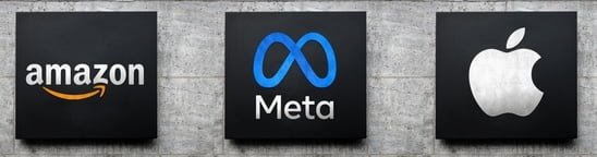 logo Amazon, logo Meta, logo Apple